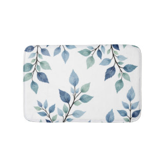 Blaue grüne Aquarellblätter Botanisches Design 376 Badematte