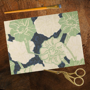 Blaue grüne Blumen im Ukiyo-e-Holzschnitt Seidenpapier