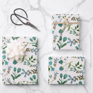 Blaue Grüne Blumige Blumen Geschenk für Sie Aquare Geschenkpapier Set
