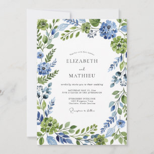 Blaue Grüne Botanische Whimsical-Hochzeit Einladung