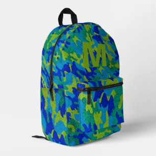 Blaue grüne Camouflage-Glitter-Outdoor-Monogramm Bedruckter Rucksack