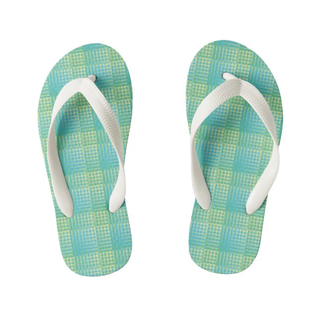 Blaue grüne Checker Abstract Muster Kinderbadesandalen (Fußbett)