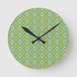 Blaue Grüne Coole Töne Diamantmuster  Runde Wanduhr