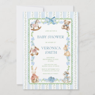 Blaue Grüne Florale Babyparty im Kinderzimmer Einladung