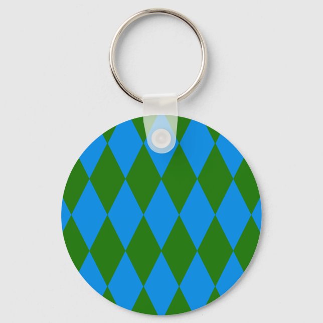 Blaue grüne Harlekin-Karodesign  Schlüsselanhänger (Vorderseite)