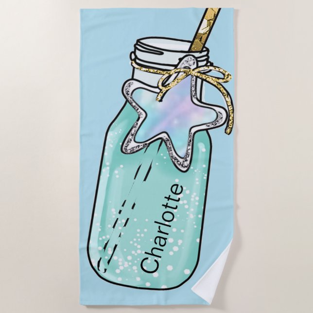 Blaue grüne Jakartflasche - Spaß Strandtuch (Vorderseite)