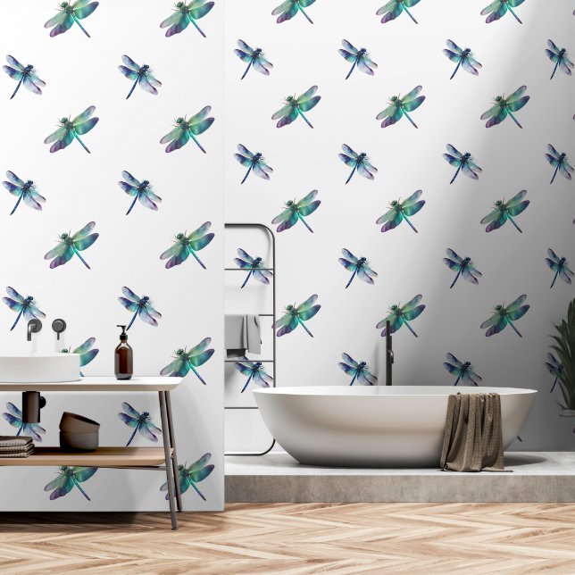 Blaue Grüne Libellen Tapete (Badezimmer)
