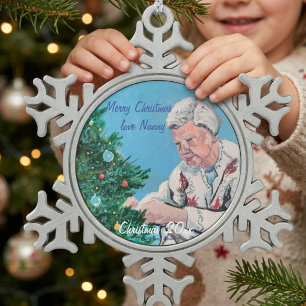 Blaue/grüne LIEBE VON/Schneeflocke personalisieren Schneeflocken Zinn-Ornament