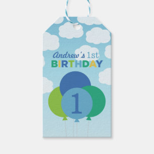 Blaue Grüne Luftballons Himmel Wolken Jungen Gebur Geschenkanhänger