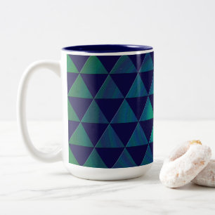 Blaue grüne Mandala-Geometrie-Dreieck-Muster Zweifarbige Tasse