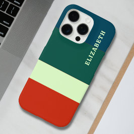 Blaue, grüne Orangenstreifen Muster Personalisiert iPhone 16 Pro Hülle