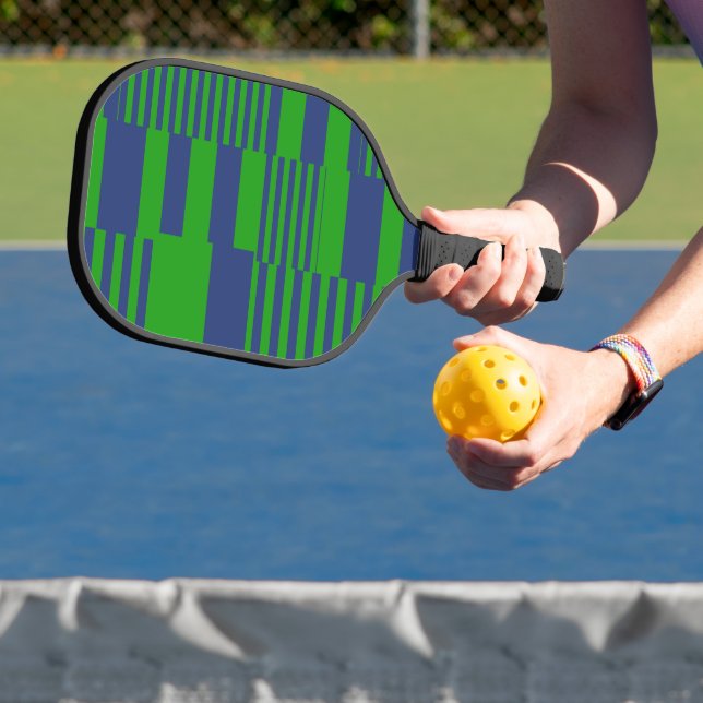 Blaue Grüne Patchwork-Streifen Design  Pickleball Schläger (InSitu)