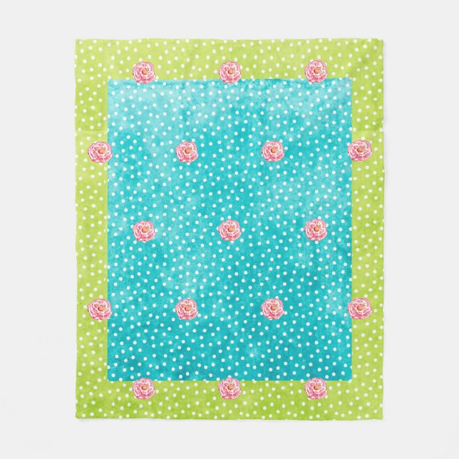 Blaue grüne Punkte Rosengarnelen Fleece Blanket, M (Vorderseite)