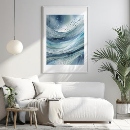 Blaue grüne Regentropfen Abstraktes Aquarellfarben Poster