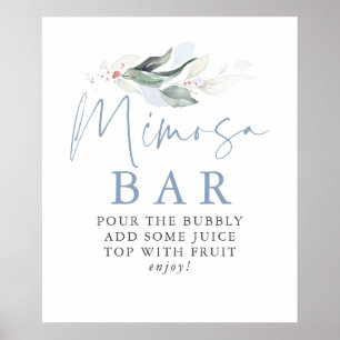Blaue Grüne Rose Gold Blatt Mimosa Bar Schild
