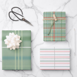 Blaue, grüne, rote und weiße Streifen und Kariert Geschenkpapier Set