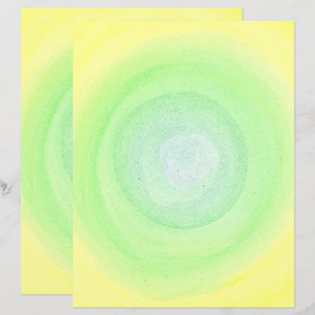 Blaue grüne Spur auf gelber Wasserfarbe, Papier (Vorne/Hinten)