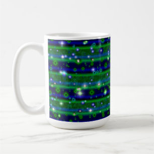 Blaue grüne Streifen mit Sternen und Regentropfen Kaffeetasse