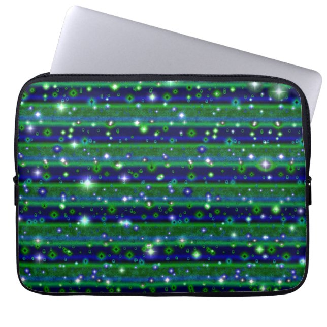 Blaue grüne Streifen mit Sternen und Regentropfen Laptopschutzhülle (Vorderseite)