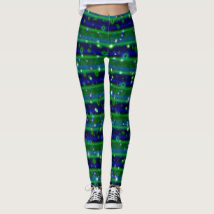 Blaue grüne Streifen mit Sternen und Regentropfen Leggings