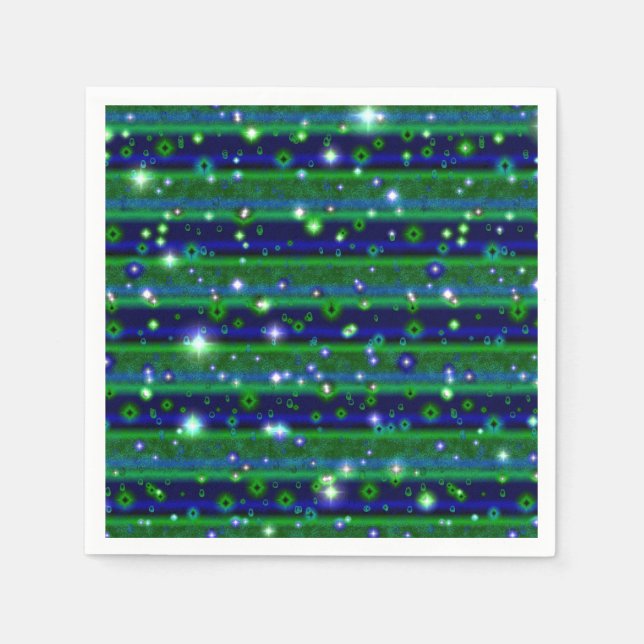 Blaue grüne Streifen mit Sternen und Regentropfen Serviette (Vorderseite)