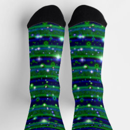 Blaue grüne Streifen mit Sternen und Regentropfen Socken