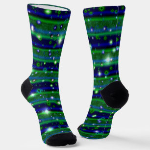 Blaue grüne Streifen mit Sternen und Regentropfen Socken
