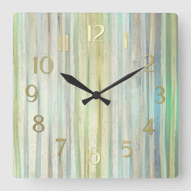Blaue grüne Streifen Quadratische Wanduhr (Vorderseite)