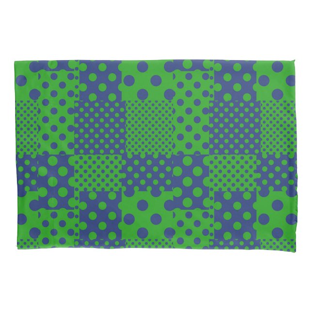 Blaue grüne Tupfen-Patchwork  Kissenbezug (Vorderseite)