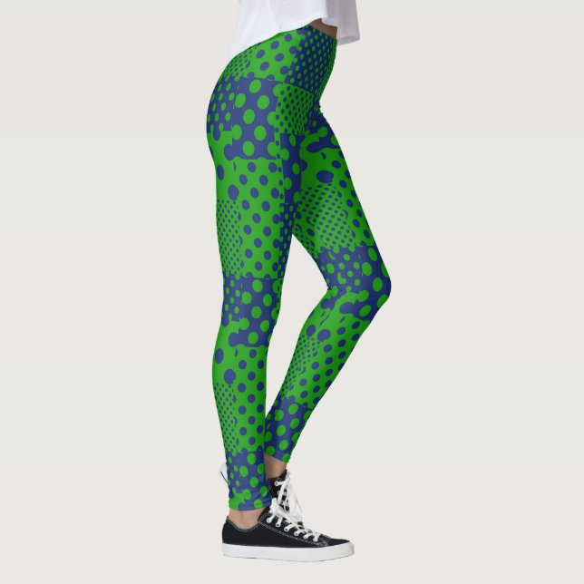 Blaue Grüne Tupfen Patchwork  Leggings (Rechts)