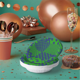 Blaue grüne Tupfen-Patchwork Pappteller