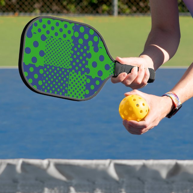 Blaue Grüne Tupfen Patchwork  Pickleball Schläger (InSitu)