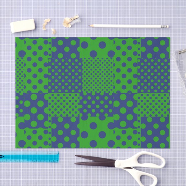 Blaue grüne Tupfen-Patchwork  Seidenpapier (Handwerk)