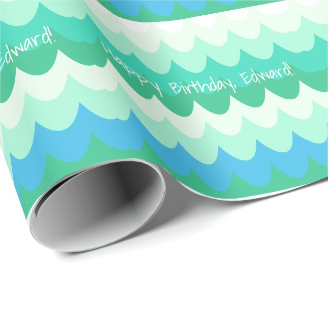 Blaue, grüne und Aquamarine geometrische Meereswel Geschenkpapier (Rolleneckpunkt)