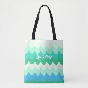 Blaue, grüne und Aquamarine geometrische Meereswel Tasche