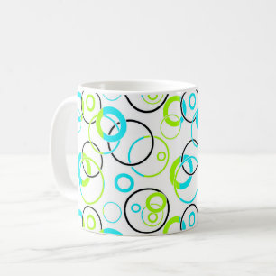 blaue grüne und schwarze Ringe und Kreise auf Weiß Kaffeetasse