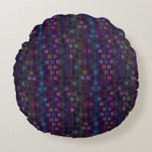 Blaue, grüne, violette, rosa Quadrate mit Streifen Rundes Kissen