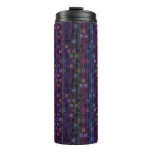 Blaue, grüne, violette, rosa Quadrate mit Streifen Thermosbecher