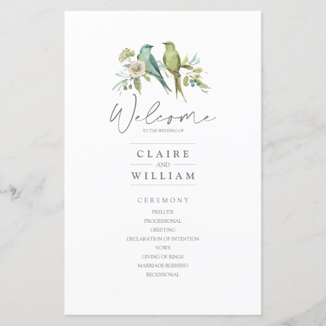 Blaue Grüne Vögel Blumenwasser Hochzeit (Vorderseite)