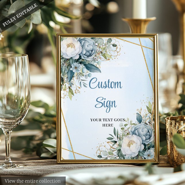 Blaue Grüne Wasserfarbe Glitzer Hochzeitszeichen Poster (Watercolor Blue Greenery Gold Glitter Wedding Sign)