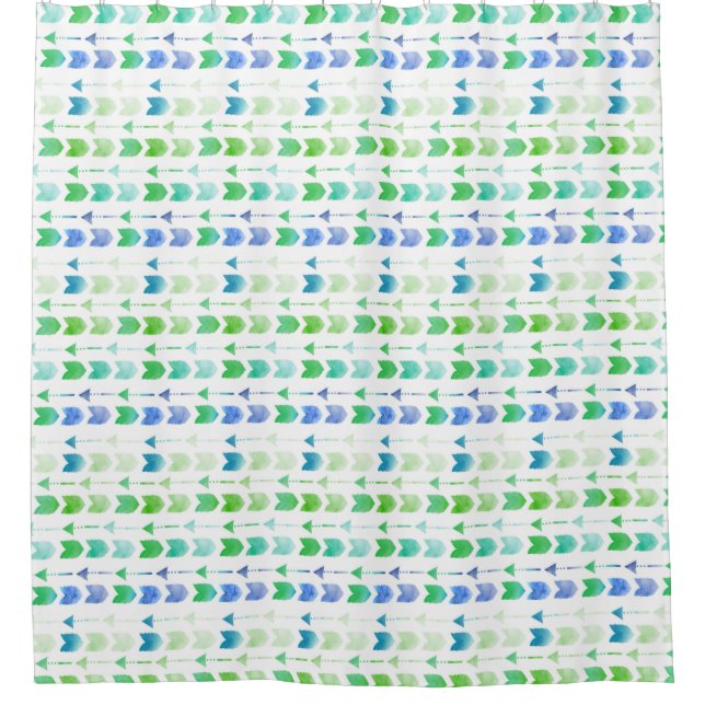 Blaue grüne Wasserfarbenpfeile mit Stammduschvorha Duschvorhang (Vorderseite)