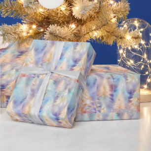 Blaue Grüne Weiße Goldene Bäume Moderne Weihnachte Geschenkpapier