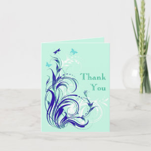Blaue, Grüne, Weiße, Türkisfarbene Florale Dankesk Dankeskarte
