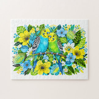 Blaue Grüne Wellensittiche Passende Florale Ill