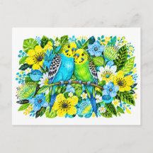 Blaue Grüne Wellensittiche Passende Florale Ill