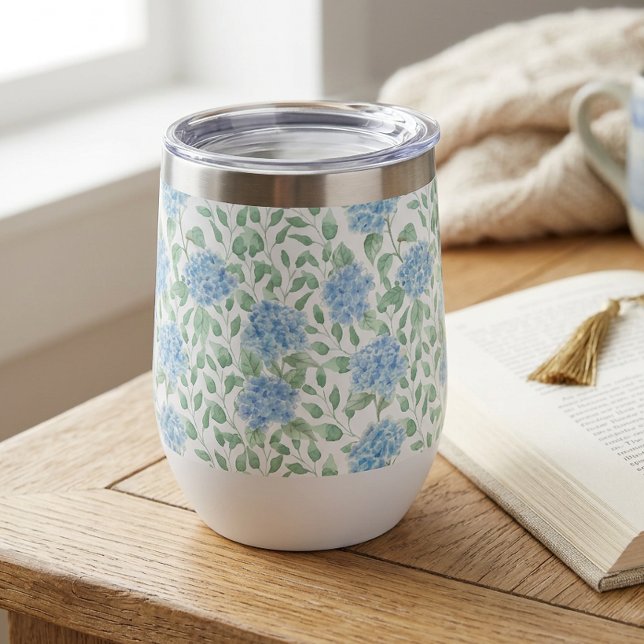 Blaue Grüne Wildblumen-Wasserfarbe (Blue Green Wildflower Watercolor Thermal Wine Tumbler)