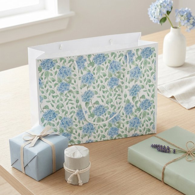 Blaue Grüne Wildblumen-Wasserfarbe Große Geschenktüte (Blue Green Wildflower Watercolor Large Gift Bag)