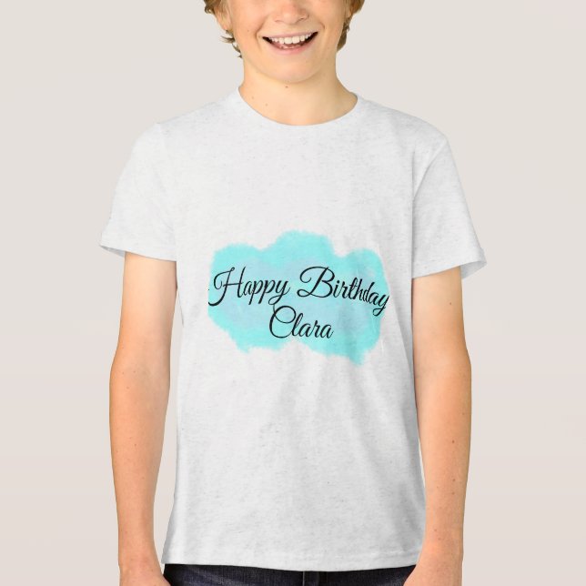 Blaue grüne Wolken pastellfarben glücklicher Gebur Tri-Blend Shirt (Vorderseite)