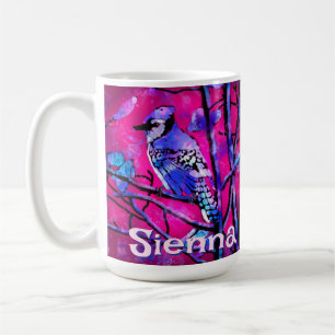 Blaue Häher-Vogel-Baum-Zweig Rosa Personalisiert Kaffeetasse