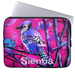 Blaue Häher-Vogel-Baum-Zweig Rosa Personalisiert  Laptopschutzhülle